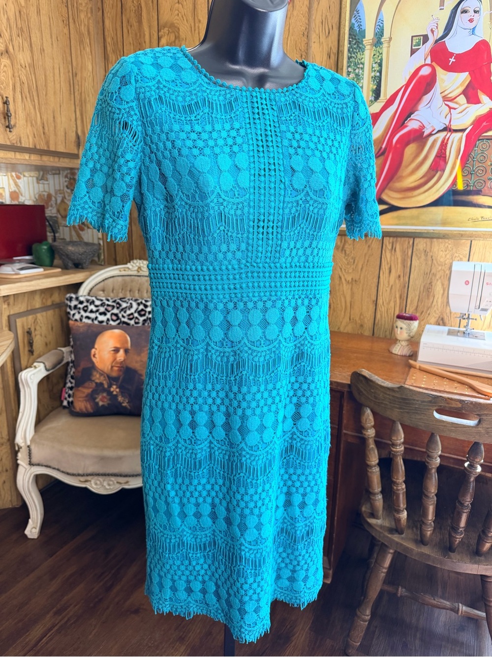 Darling Teal Crochet Lace Short Sleeve Dress